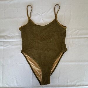 Gnash Ribbed Textured Olive Green One-Piece Swimsuit Size 8